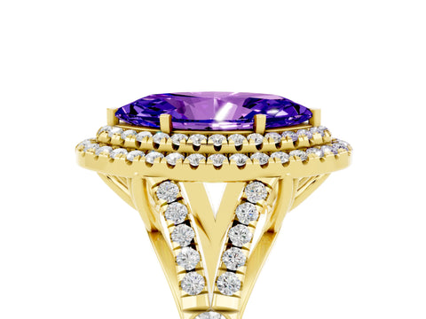 Yellow gold Double Halo Marquise Cut Tanzanite Split Shank Engagement Ring with Four-Prong Setting_5