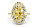 Yellow gold Double Halo Marquise Cut Yellow Sapphire Pavé Band with Four-Prong Setting_24