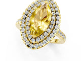 Yellow gold Double Halo Marquise Cut Yellow Sapphire Pavé Band with Four-Prong Setting_25
