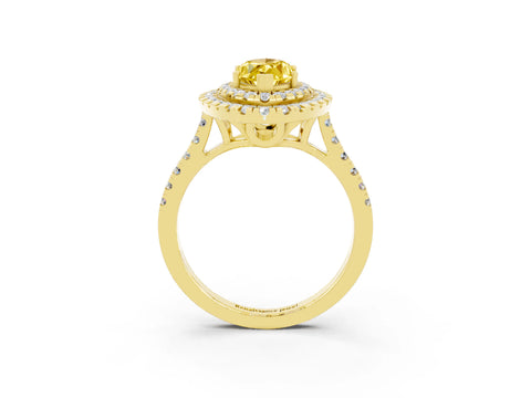 Yellow gold Double Halo Marquise Cut Yellow Sapphire Pavé Band with Four-Prong Setting_27
