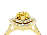 Yellow gold Double Halo Marquise Cut Yellow Sapphire Pavé Band with Four-Prong Setting_28
