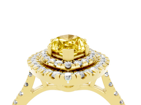 Yellow gold Double Halo Marquise Cut Yellow Sapphire Pavé Band with Four-Prong Setting_28