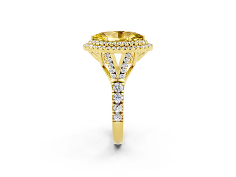 Yellow gold Double Halo Marquise Cut Yellow Sapphire Pavé Split Shank Ring with Prong Setting_2