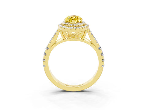 Yellow gold Double Halo Marquise Cut Yellow Sapphire Pavé Split Shank Ring with Prong Setting_3