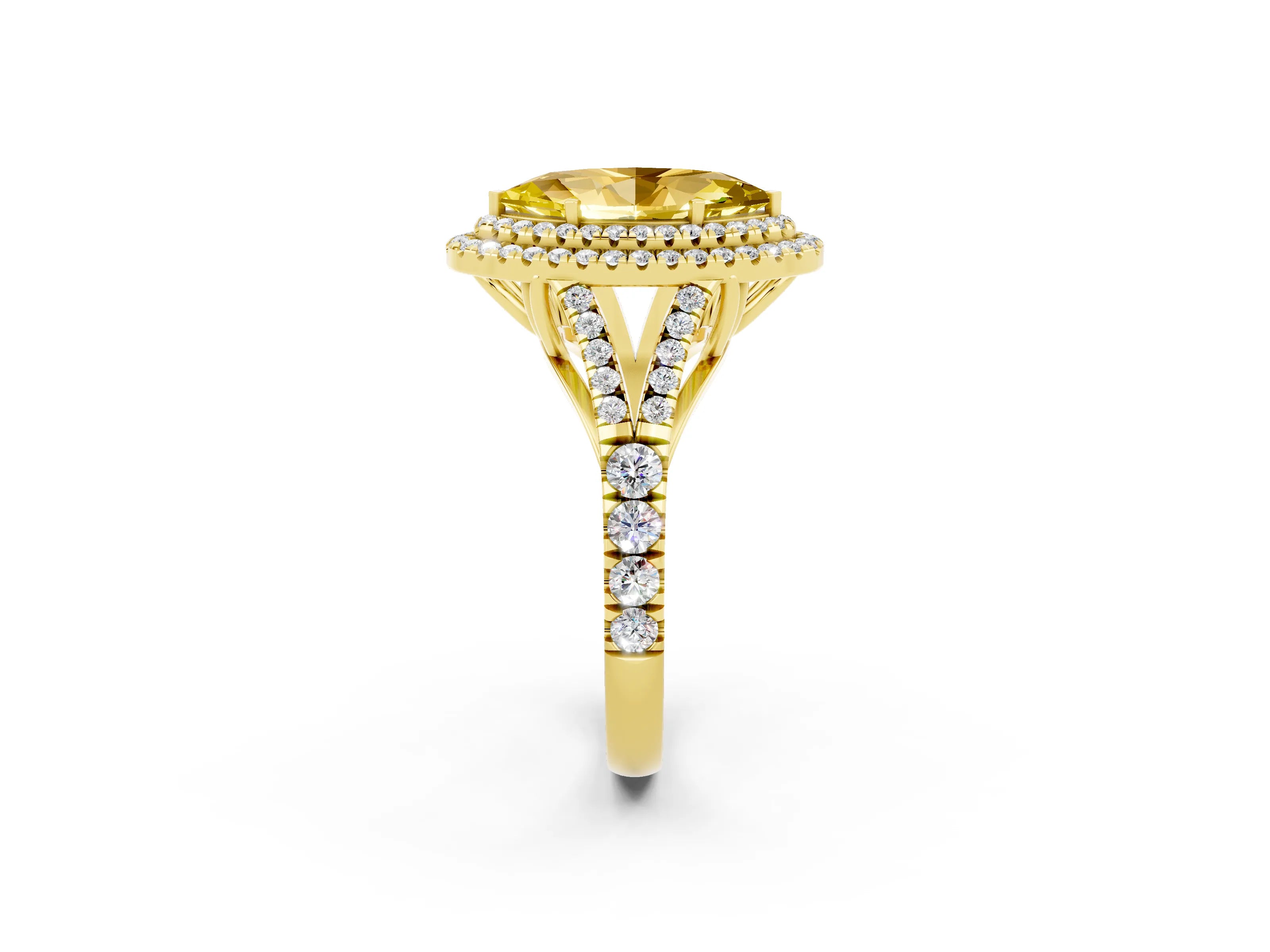 Yellow gold Double Halo Marquise Cut Yellow Sapphire Split Shank Engagement Ring with Four-Prong Setting_2