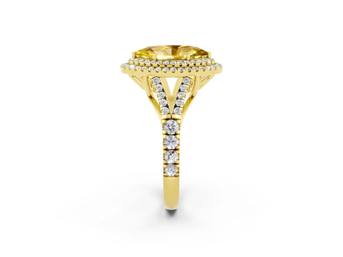 Yellow gold Double Halo Marquise Cut Yellow Sapphire Split Shank Engagement Ring with Four-Prong Setting_2