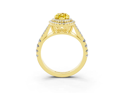 Yellow gold Double Halo Marquise Cut Yellow Sapphire Split Shank Engagement Ring with Four-Prong Setting_3