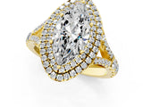 Yellow gold Double Halo Marquise-Shaped Split Shank Diamond Ring with Prong Setting_16