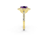 Yellow gold Double Halo Oval Cut Amethyst Pavé Band with Four-Prong Setting_2