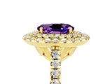 Yellow gold Double Halo Oval Cut Amethyst Pavé Band with Four-Prong Setting_5