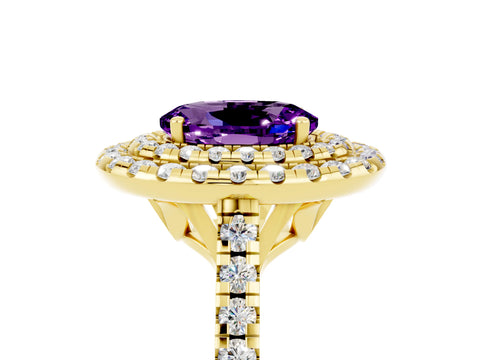 Yellow gold Double Halo Oval Cut Amethyst Pavé Band with Four-Prong Setting_5