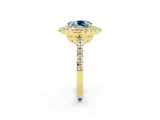 Yellow gold Double Halo Oval Cut Aquamarine Pavé Band with Four-Prong Setting_2