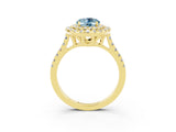Yellow gold Double Halo Oval Cut Aquamarine Pavé Band with Four-Prong Setting_3