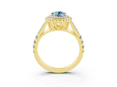 Yellow gold Double Halo Oval Cut Aquamarine Pavé Split Shank Ring with Prong Setting_3