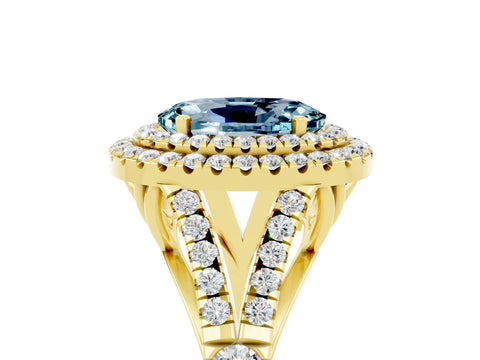 Yellow gold Double Halo Oval Cut Aquamarine Split Shank Engagement Ring with Four-Prong Setting_5