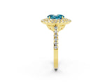 Yellow gold Double Halo Oval Cut Blue Topaz Pavé Band with Four-Prong Setting_2