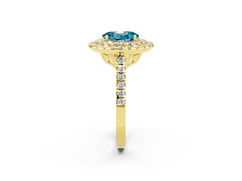 Yellow gold Double Halo Oval Cut Blue Topaz Pavé Band with Four-Prong Setting_2