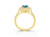 Yellow gold Double Halo Oval Cut Blue Topaz Pavé Band with Four-Prong Setting_3