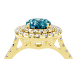 Yellow gold Double Halo Oval Cut Blue Topaz Pavé Band with Four-Prong Setting_4