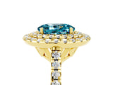 Yellow gold Double Halo Oval Cut Blue Topaz Pavé Band with Four-Prong Setting_5