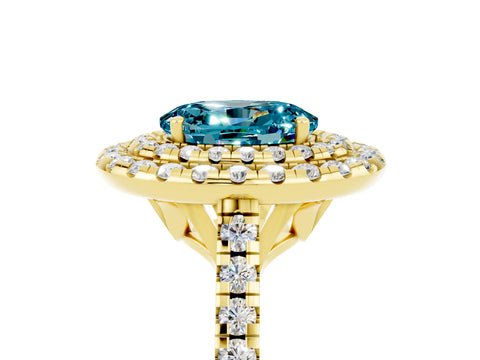 Yellow gold Double Halo Oval Cut Blue Topaz Pavé Band with Four-Prong Setting_5