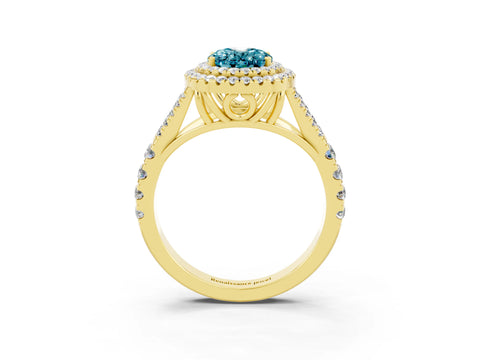 Yellow gold Double Halo Oval Cut Blue Topaz Split Shank Engagement Ring with Four-Prong Setting_3