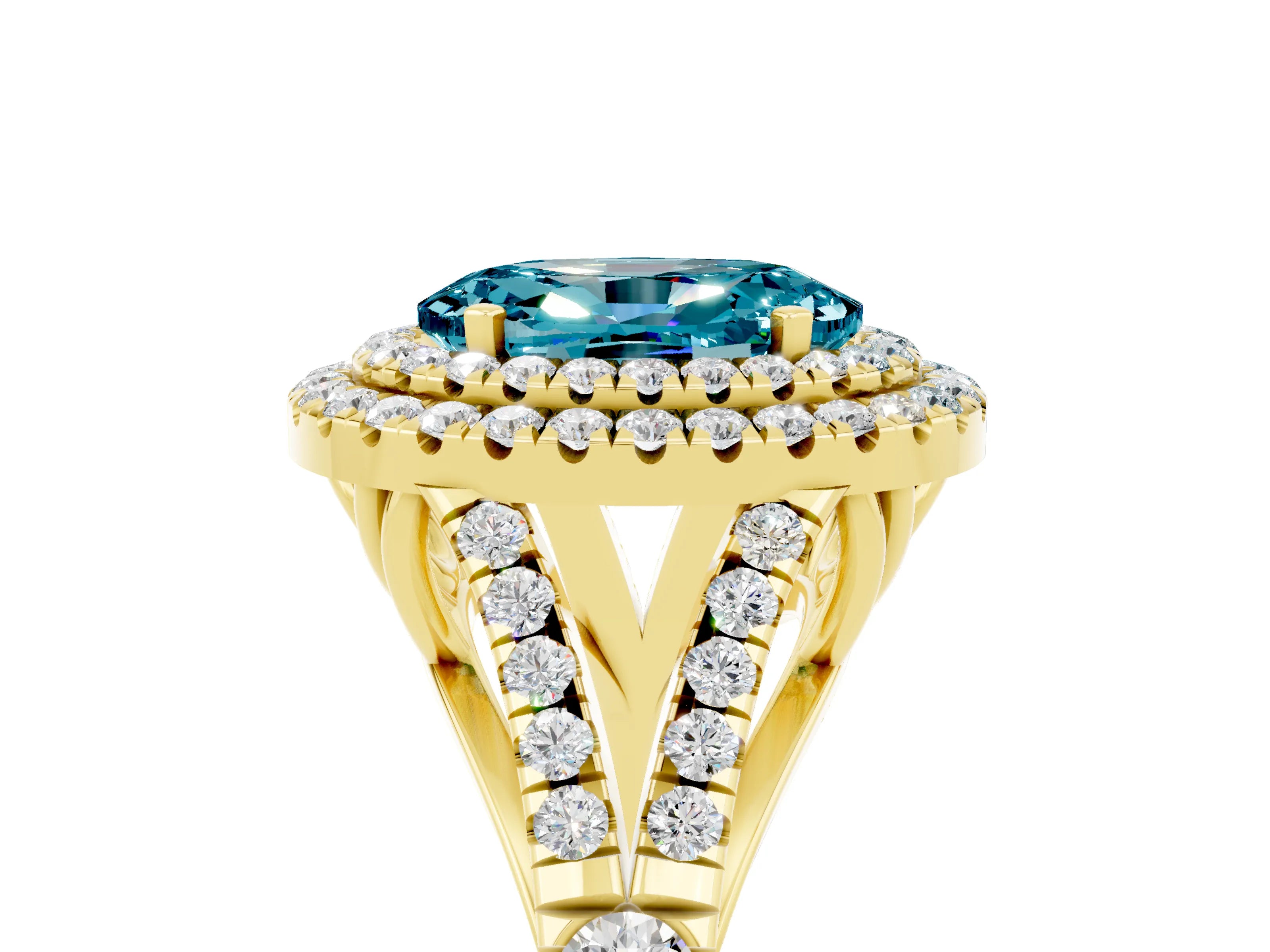 Yellow gold Double Halo Oval Cut Blue Topaz Split Shank Engagement Ring with Four-Prong Setting_5