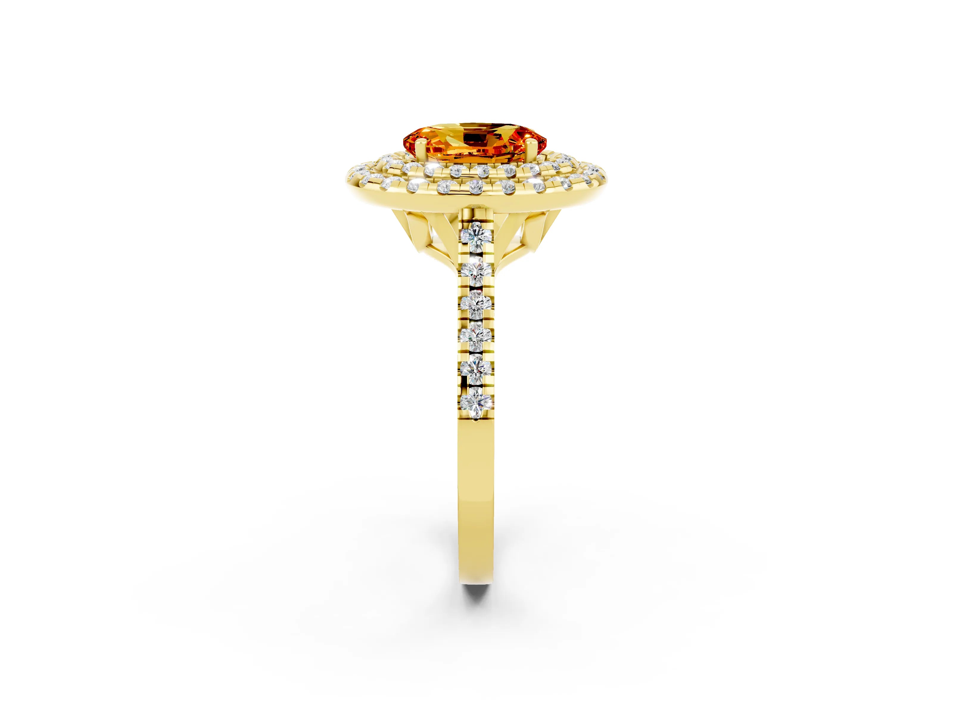 Yellow gold Double Halo Oval Cut Citrine Pavé Band with Four-Prong Setting_2
