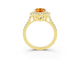 Yellow gold Double Halo Oval Cut Citrine Pavé Band with Four-Prong Setting_3