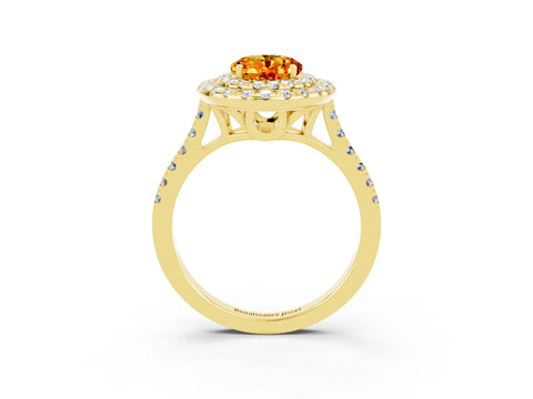 Yellow gold Double Halo Oval Cut Citrine Pavé Band with Four-Prong Setting_3