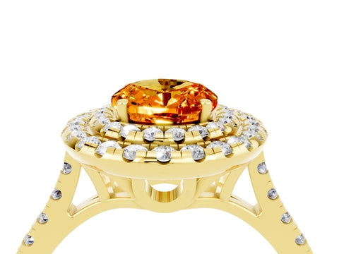 Yellow gold Double Halo Oval Cut Citrine Pavé Band with Four-Prong Setting_4
