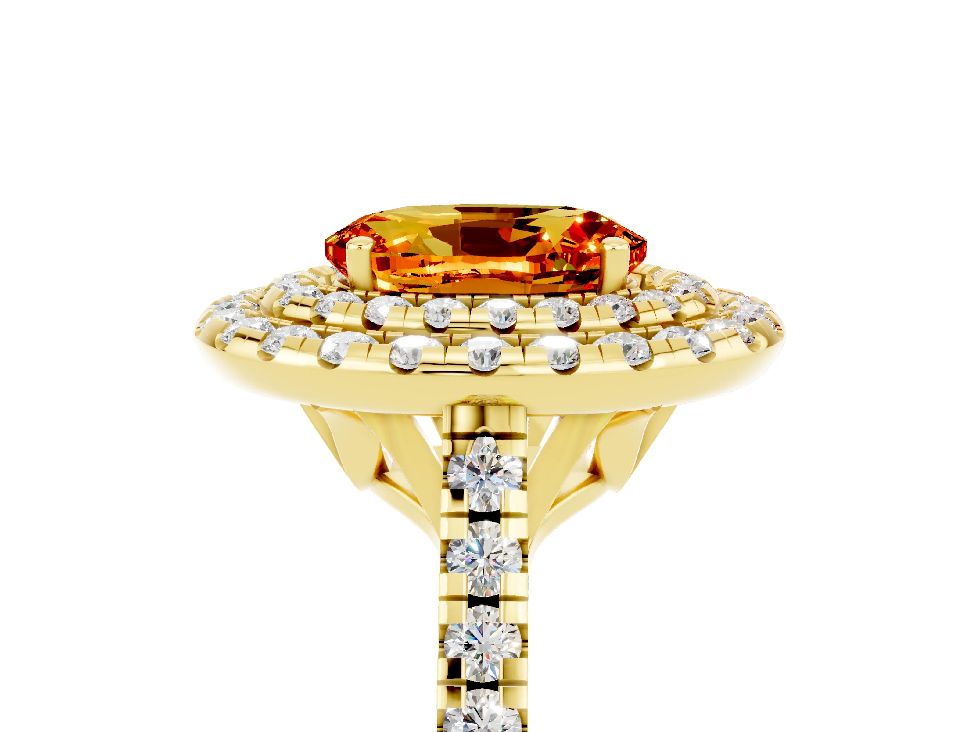 Yellow gold Double Halo Oval Cut Citrine Pavé Band with Four-Prong Setting_5