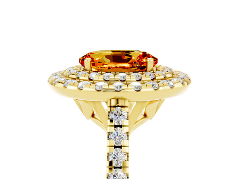 Yellow gold Double Halo Oval Cut Citrine Pavé Band with Four-Prong Setting_5