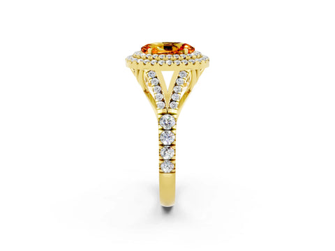 Yellow gold Double Halo Oval Cut Citrine Split Shank Engagement Ring with Four-Prong Setting_2
