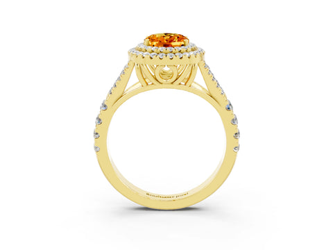Yellow gold Double Halo Oval Cut Citrine Split Shank Engagement Ring with Four-Prong Setting_3