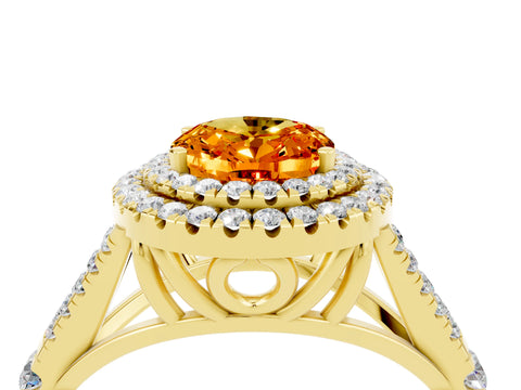 Yellow gold Double Halo Oval Cut Citrine Split Shank Engagement Ring with Four-Prong Setting_4
