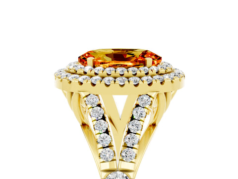 Yellow gold Double Halo Oval Cut Citrine Split Shank Engagement Ring with Four-Prong Setting_5