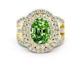 Yellow gold Double Halo Oval Cut Diamond Split Shank Pave Set Ring