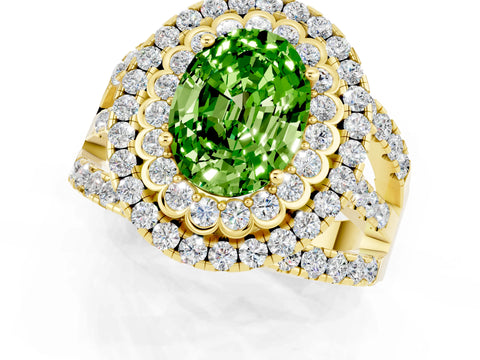 Yellow gold Double Halo Oval Cut Diamond Split Shank Pave Set Ring_1
