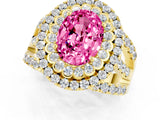 Yellow gold Double Halo Oval Cut Diamond Split Shank Pave Set Ring_1