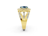 Yellow gold Double Halo Oval Cut Diamond Split Shank Pave Set Ring_2