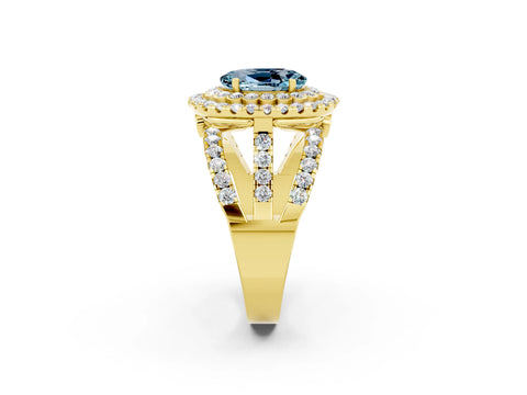 Yellow gold Double Halo Oval Cut Diamond Split Shank Pave Set Ring_2