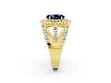 Yellow gold Double Halo Oval Cut Diamond Split Shank Pave Set Ring_2