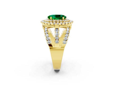 Yellow gold Double Halo Oval Cut Diamond Split Shank Pave Set Ring_2