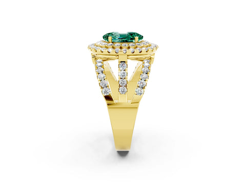 Yellow gold Double Halo Oval Cut Diamond Split Shank Pave Set Ring_2