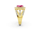 Yellow gold Double Halo Oval Cut Diamond Split Shank Pave Set Ring_2