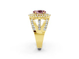 Yellow gold Double Halo Oval Cut Diamond Split Shank Pave Set Ring_2