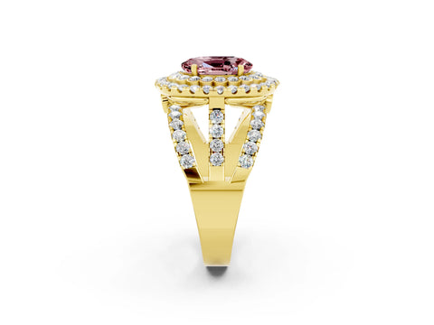 Yellow gold Double Halo Oval Cut Diamond Split Shank Pave Set Ring_2