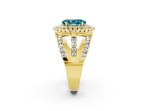 Yellow gold Double Halo Oval Cut Diamond Split Shank Pave Set Ring_2