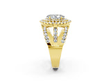 Yellow gold Double Halo Oval Cut Diamond Split Shank Pave Set Ring_2